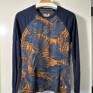 Smartwool 250w Base Layer Top Navy and Orange palm tree pattern Size Large